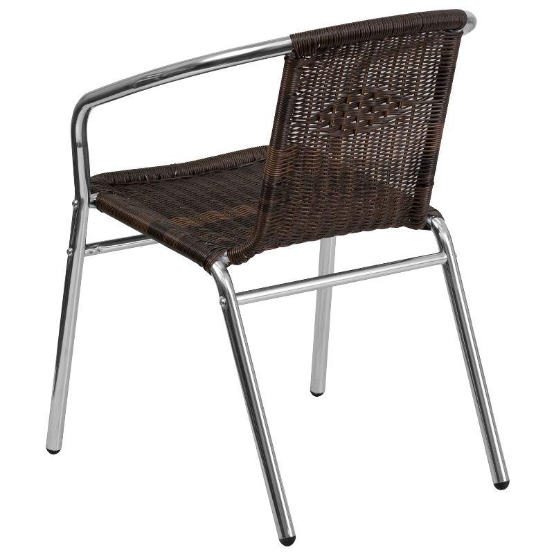 Elegant Silver Aluminum & Dark Brown Rattan Indoor-Outdoor Dining Chair