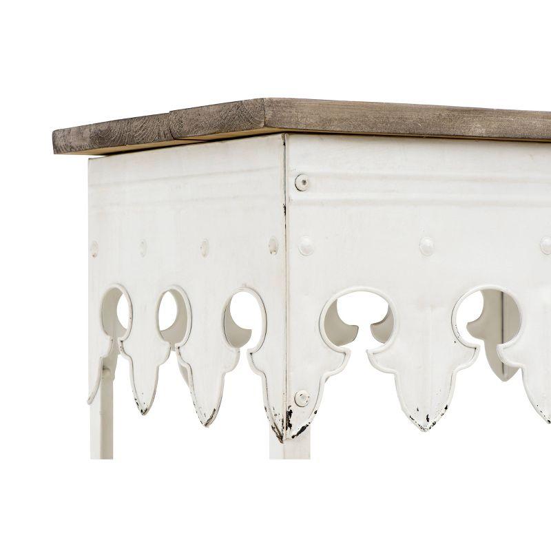 Storied Home Rustic Farmhouse Metal Console Table with Solid Wood Top Distressed White: No Assembly, Space-Saving Design