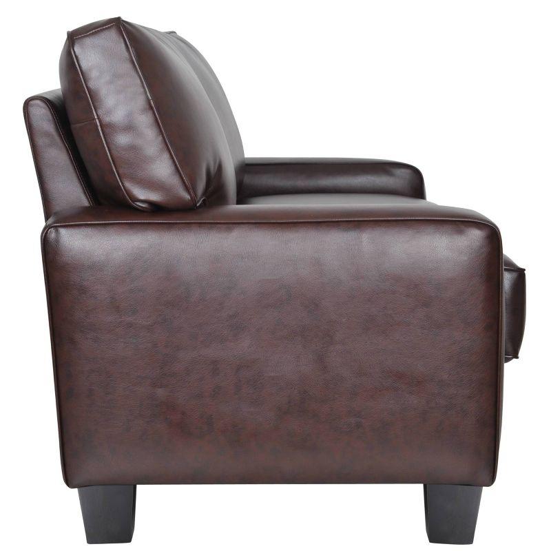 Chestnut Brown Leather 61" Loveseat with Pillow Back and Wood Accents