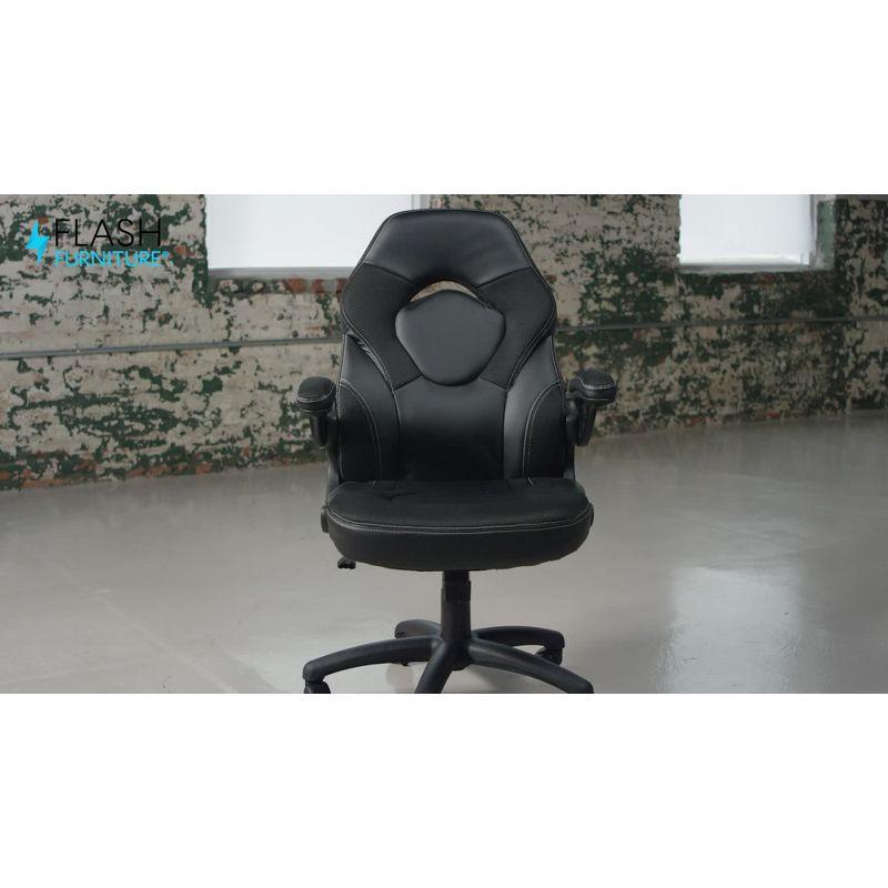 Ergonomic High-Back Racing Style Gaming Chair with Flip-Up Arms in Black Nylon