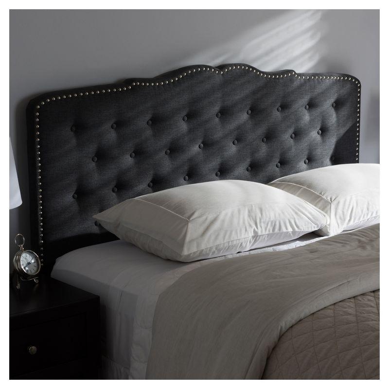 Dark Gray Tufted King Upholstered Headboard with Nailhead Trim