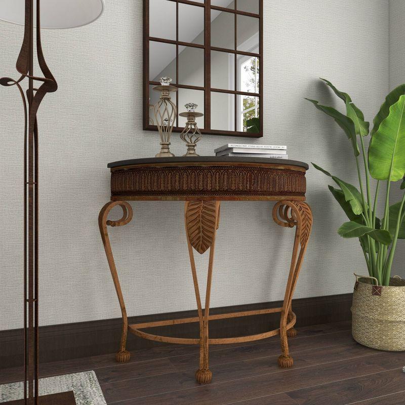 Alcott Hill® Allura Metal Embossed Leaf Console Table with Ornate Scroll Legs