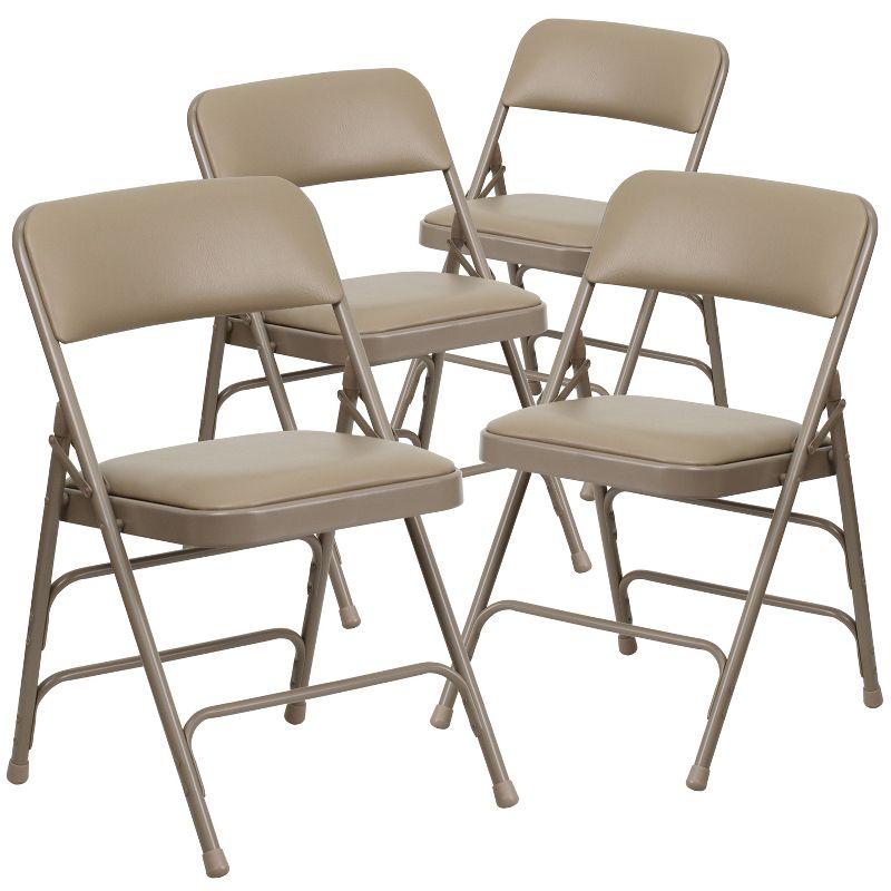 Beige Vinyl Upholstered Metal Folding Reception Chairs, Set of 4