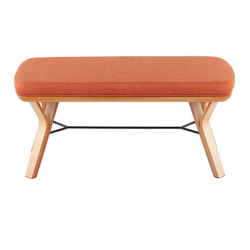 LumiSource 42" Folia Bench Polyester/Wood Natural/Orange: Entryway Seating, Removable Cushions, Seats 2