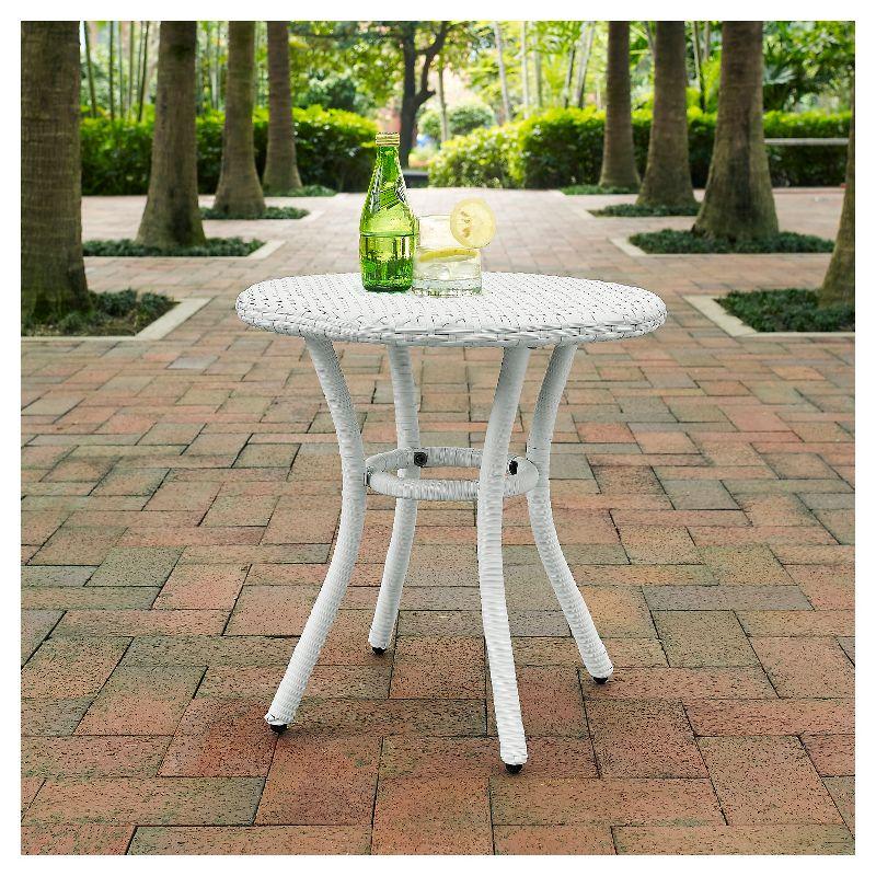 Crosley Palm Harbor Outdoor Wicker Round Side Table in White: UV-Resistant, Powder-Coated Steel Frame