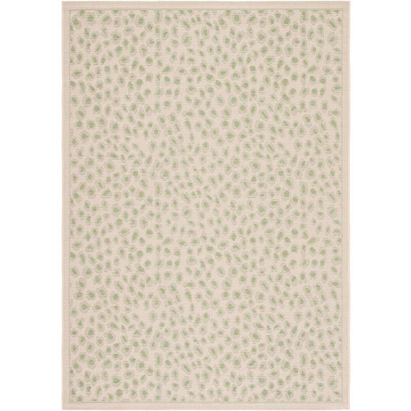 Beige and Green Spotted Synthetic Indoor/Outdoor Rug