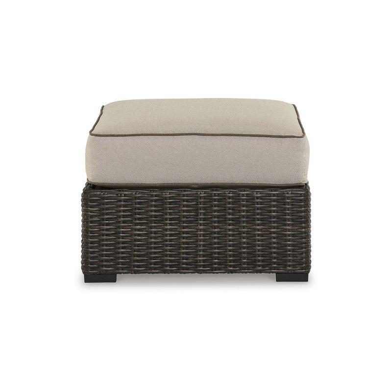 Beige and Brown Outdoor Resin Wicker Ottoman with Cushion