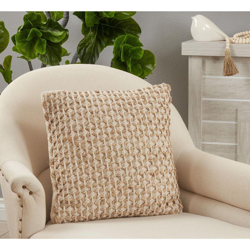 Coastal Charm Ivory Cotton-Jute Rope Design Pillow Cover