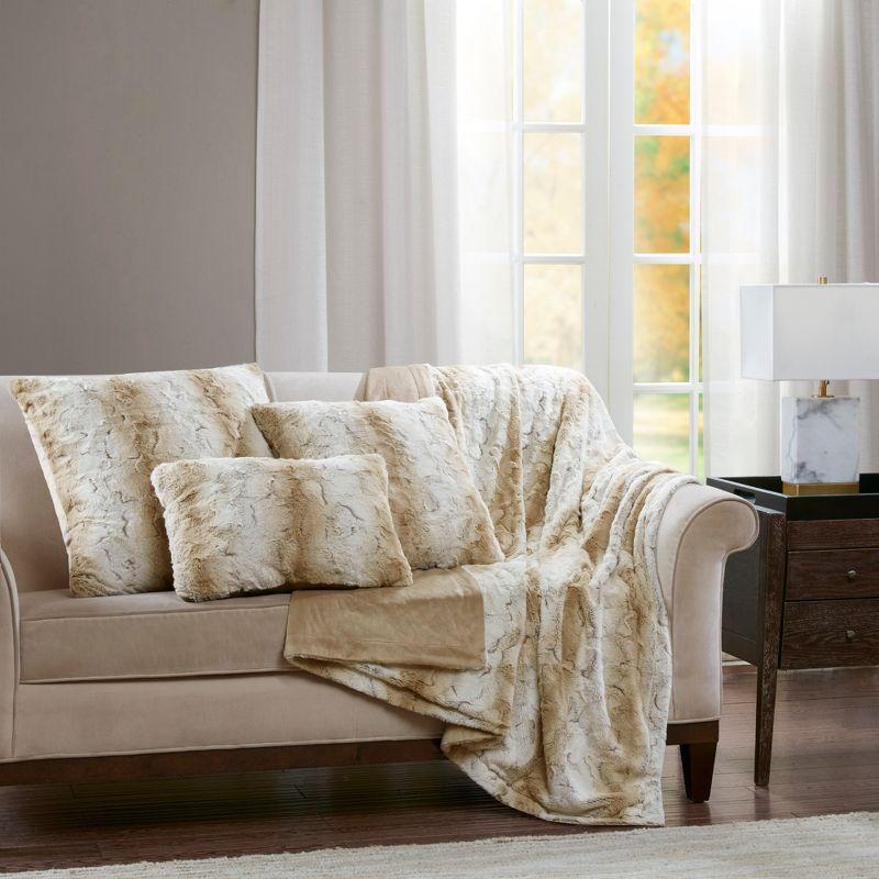 Madison Park Faux Fur Striped Throw Pillow