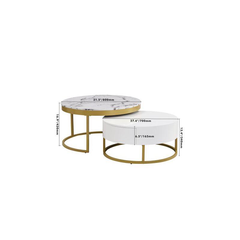 Modern Round Nesting Coffee Table with Drawers, White