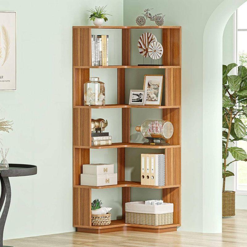 LITTLE TREE 64.96" 6 Tier Corner Bookshelf Walnut