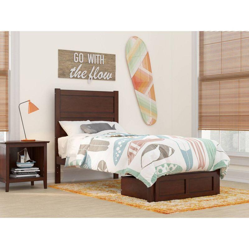 Walnut Twin Wood Platform Bed with Foot Drawer