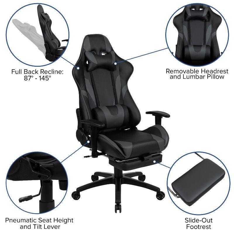 Flash Furniture Black Gaming Desk with Cup Holder/Headphone Hook and Monitor/Smartphone Stand & Gray Reclining Gaming Chair with Footrest