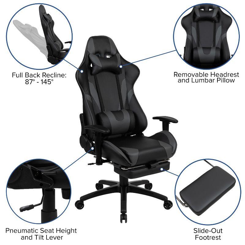 Ergonomic Black and Gray Gaming Desk and Chair Set with Footrest and Cup Holder