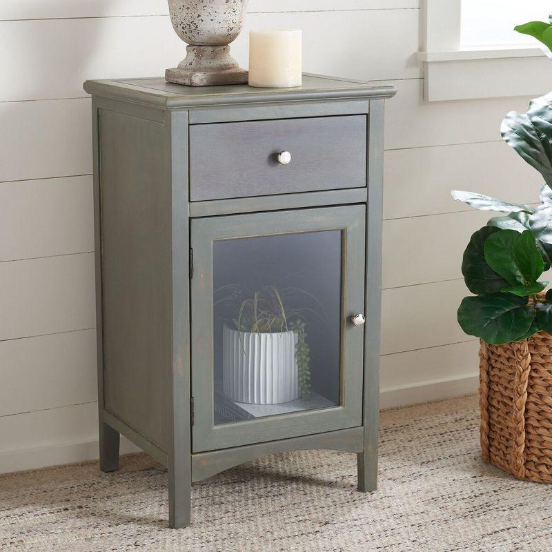 Transitional Ash Grey Elm Wood Nightstand with Glass Storage