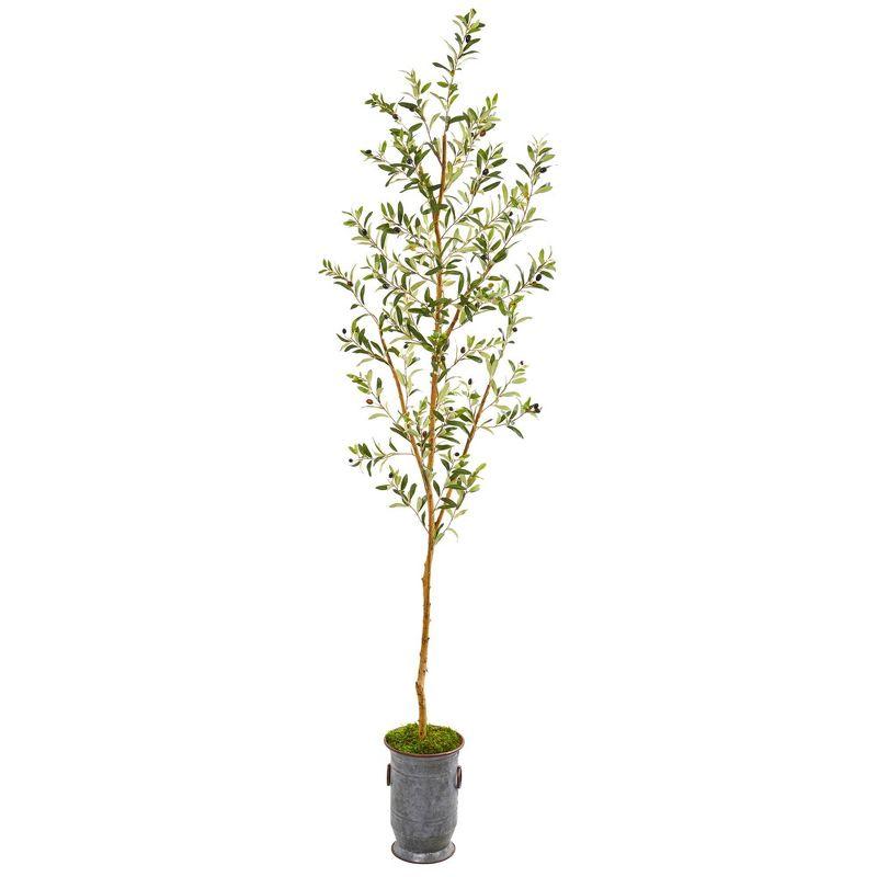 7.5' Green Silk Olive Tree in Decorative Planter