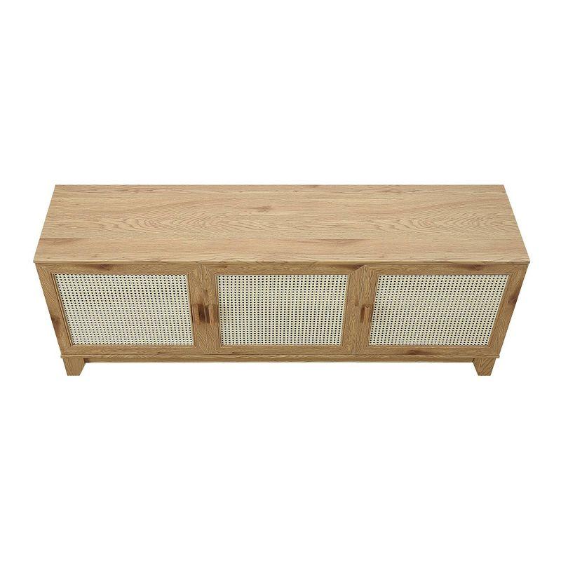 Manhattan Comfort Sheridan Modern 6 Shelf Cane TV Stand for TVs up to 55" Natural: Media Console with Cable Management