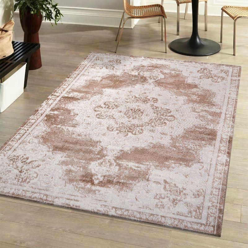 4'x6' Alhambra Ornate Medallion Modern Area Rug, Brown/Cream - JONATHAN Y