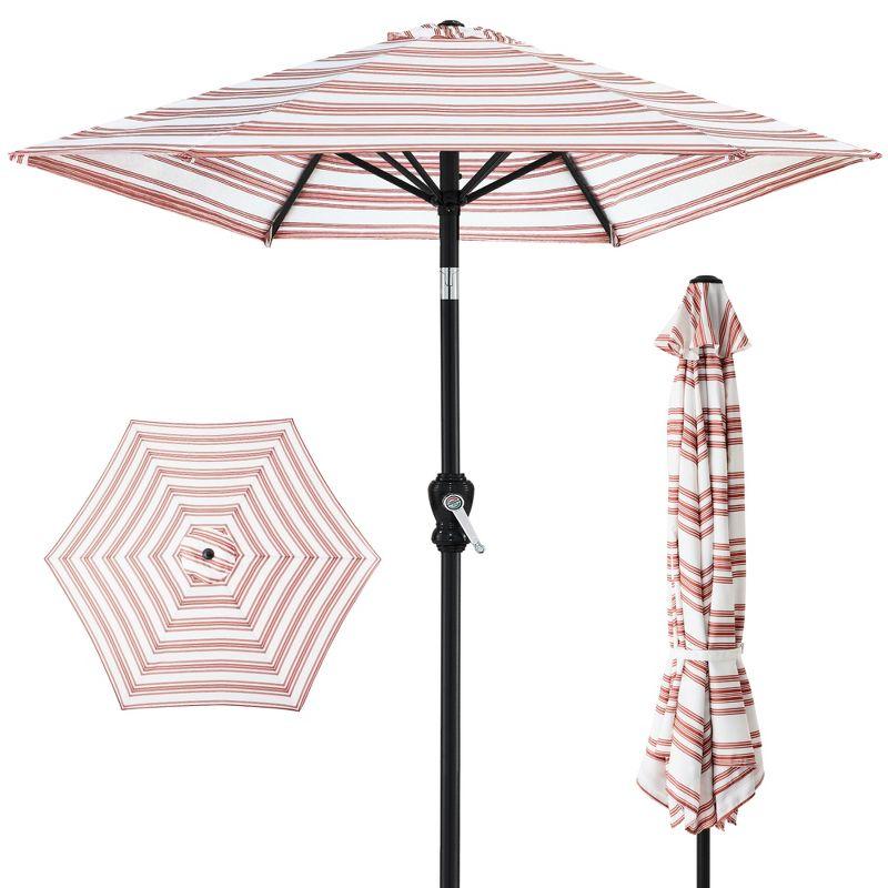 10ft Striped Rust Hexagon Market Patio Umbrella with Steel Frame