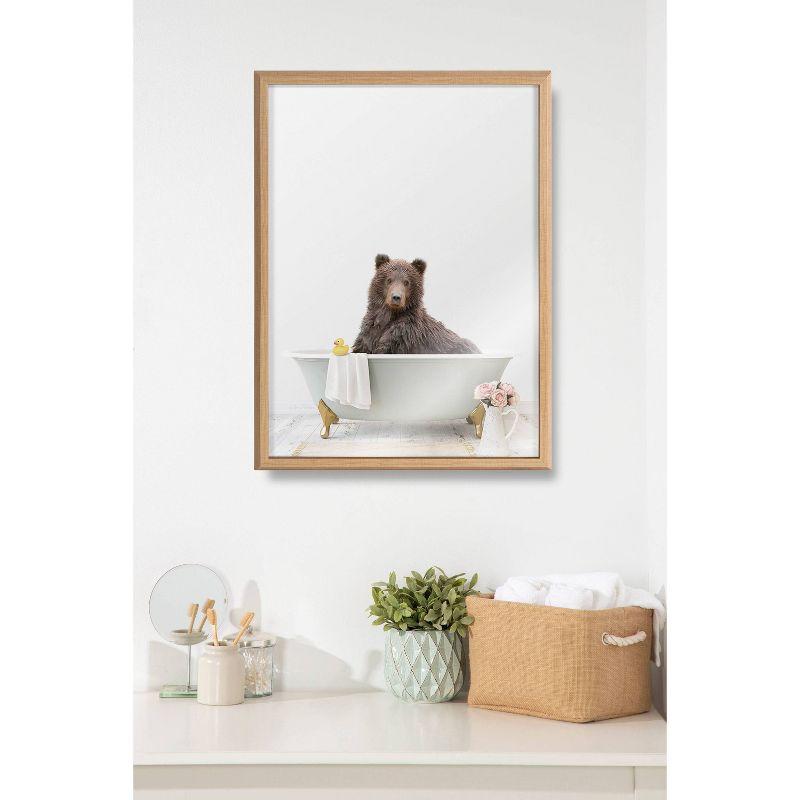 Kate & Laurel All Things Decor 18" x 24" Blake Bear Cottage Bathroom Framed Printed Glass by Amy Peterson Art Studio Natural