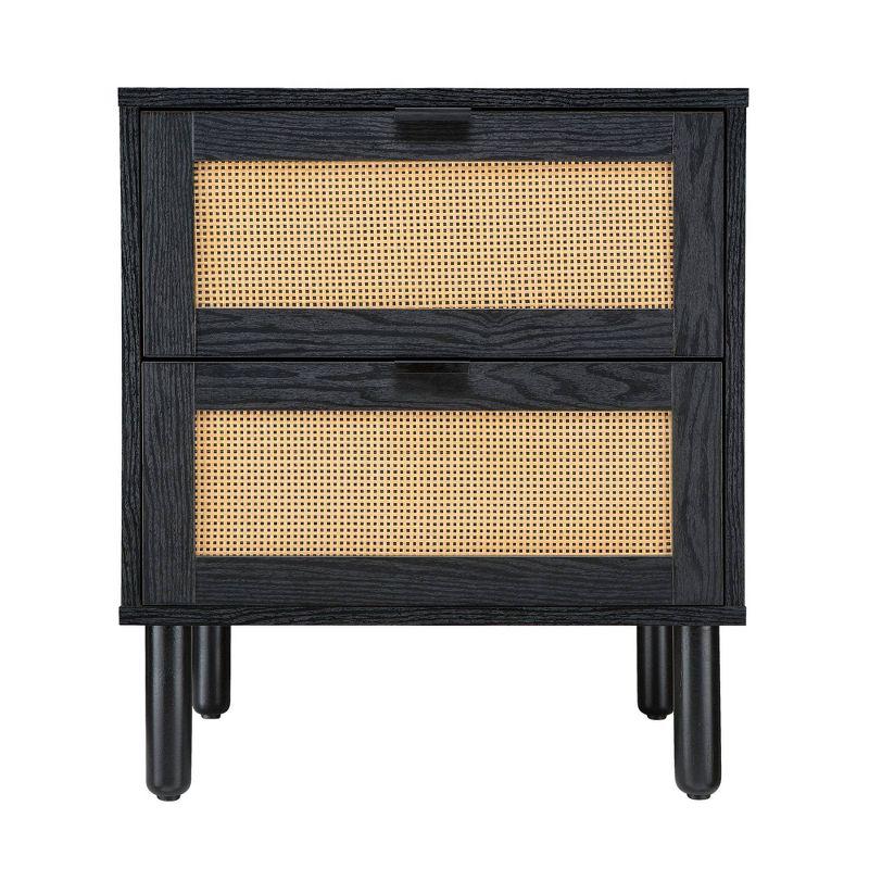 Sango Sango Orre 2-Drawer Solid Wood Nightstand, With Rattan, Cylicndrical Wooden Legs
