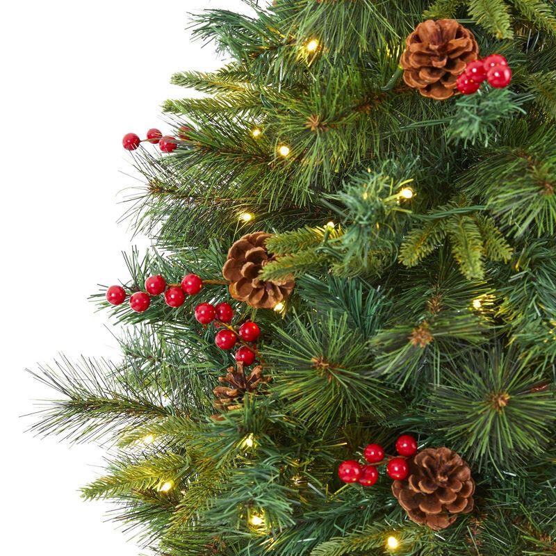 Nearly Natural 6-ft Mixed Pine Artificial Christmas Tree with 250 Clear LED Lights, Pine Cones and Berries