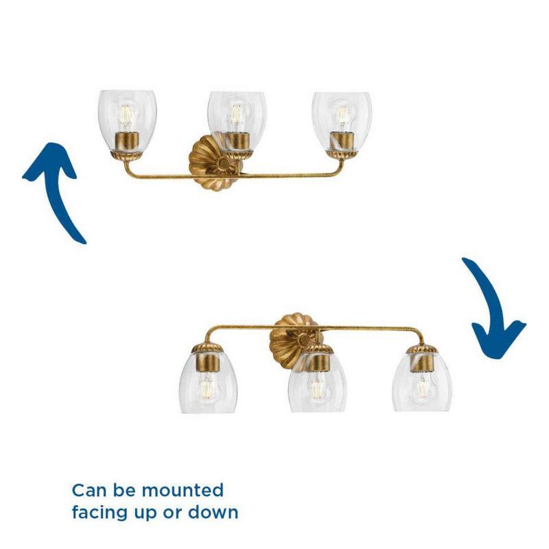 Progress Lighting Quillan 3-Light Vanity Light, Gold Ombre, Elliptical Glass Shades