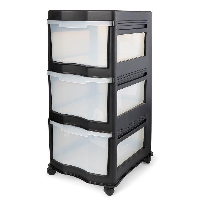 Life Story Classic Black 3 Shelf Plastic Storage Organizer with Wheels