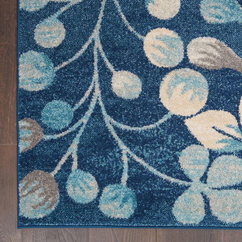 Elegant Navy Floral 5'3" x 7'3" Synthetic Easy-Care Area Rug