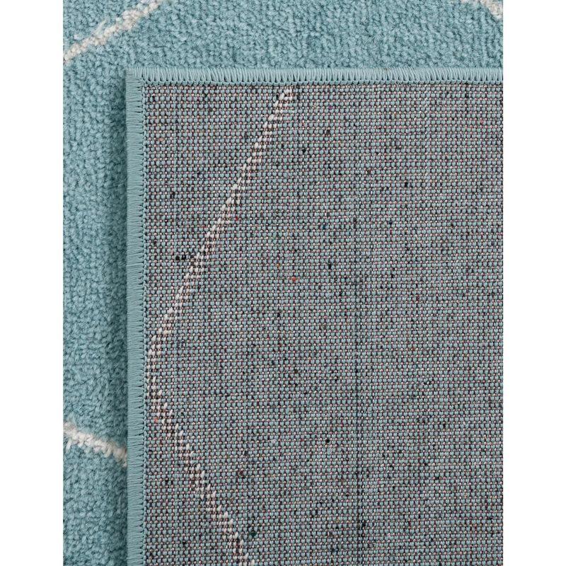 Light Blue Ivory Trellis Synthetic Rectangular Easy-Care Rug