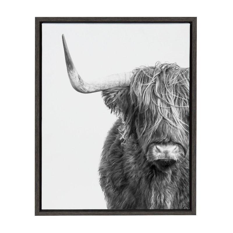 18" x 24" Sylvie Highland Cow Framed Canvas by Amy Peterson Gray: Wall Art Decor, Animal Theme - Kate & Laurel