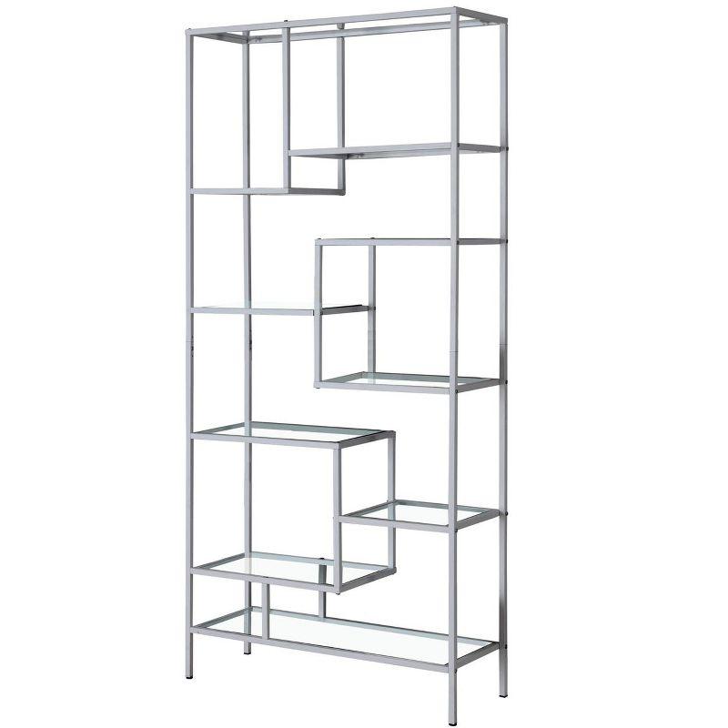 Monarch Specialties Bookshelf Bookcase Etagere 72InchH Office Bedroom Metal Tempered Glass Grey Clear Contemporary Modern