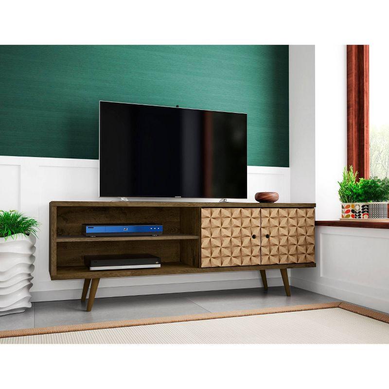 Liberty 2 Shelves and 2 Doors TV Stand for TVs up to 60" 3D Prints Rustic Brown - Manhattan Comfort: Mid-Century Modern Entertainment Center