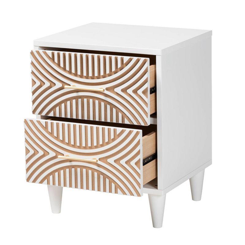 Baxton Studio Louetta Carved Contrasting Nightstand White/Natural Brown