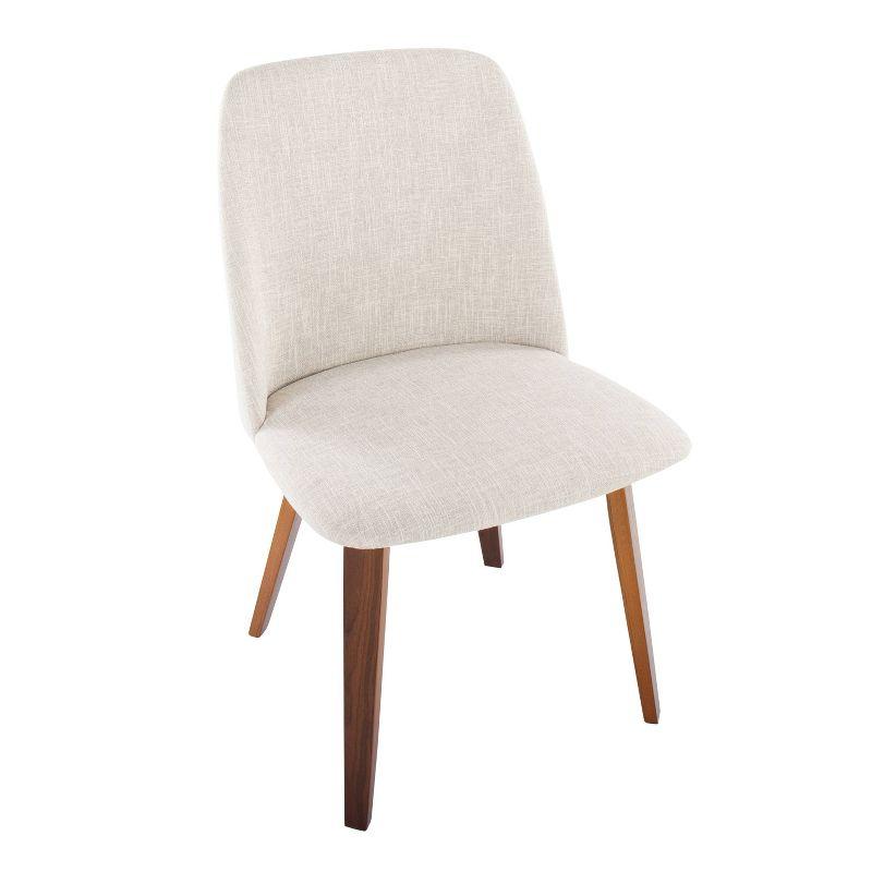 Beige Upholstered Side Chair with Walnut Wood Legs, Set of 2