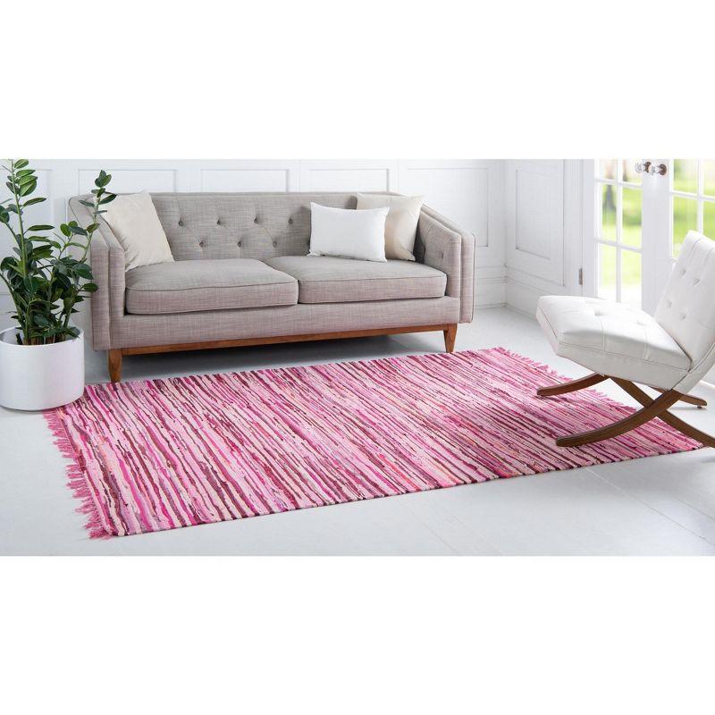 Handmade Pink Striped Cotton Reversible Area Rug