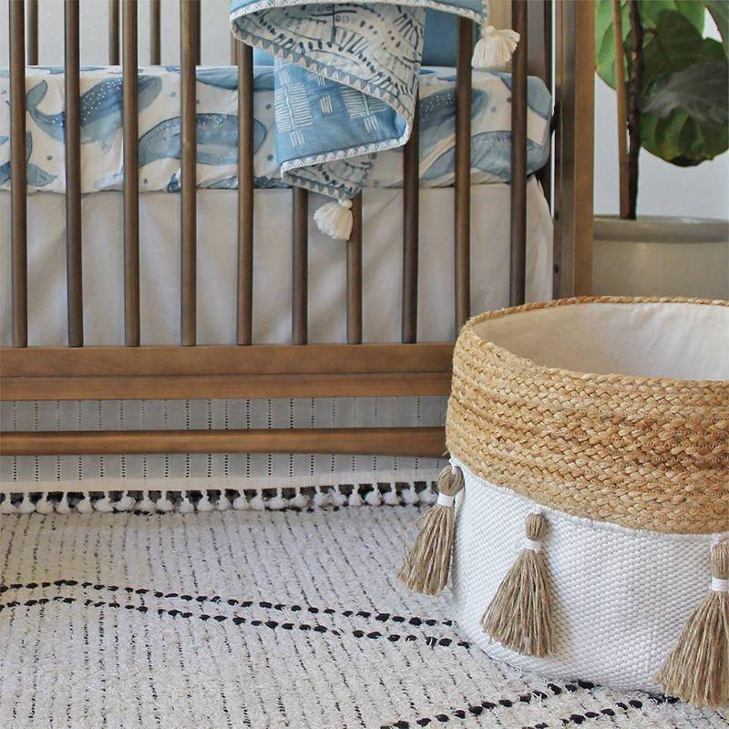 Round Cotton and Jute Boho Storage Bin with Tassels