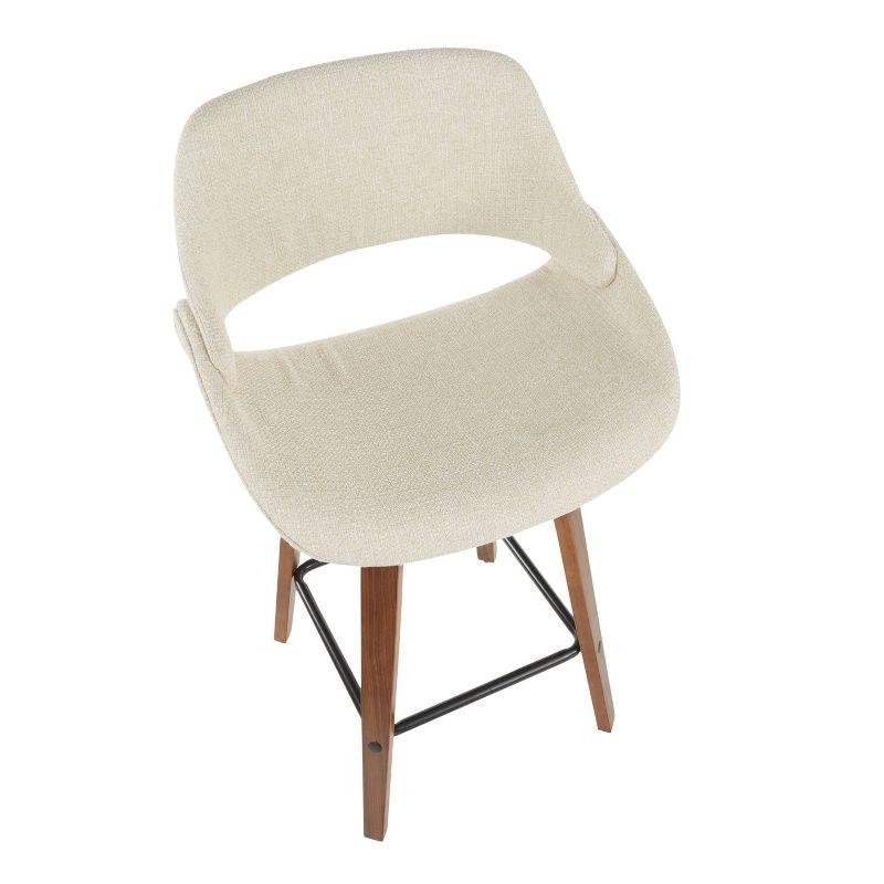 Set of 2 Fabrico Mid-Century Modern Counter Height Barstools Cream - LumiSource: Walnut Swivel Legs, Polyester Upholstery