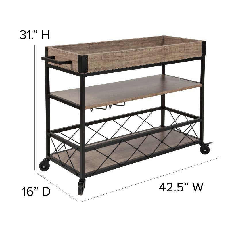 Flash Furniture Buckhead Distressed Light Oak Wood and Iron Kitchen Serving and Bar Cart with Wine Glass Holders