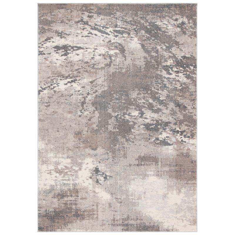 Beige and Grey Abstract 3' x 5' Synthetic Area Rug