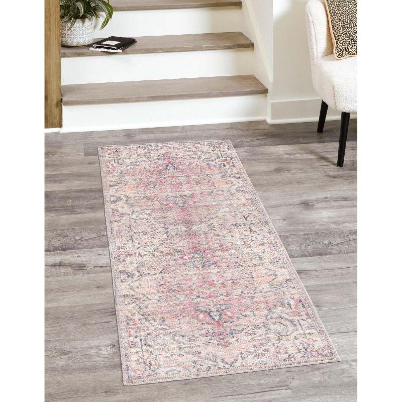 Beige Pink Synthetic Reversible Indoor Runner Rug