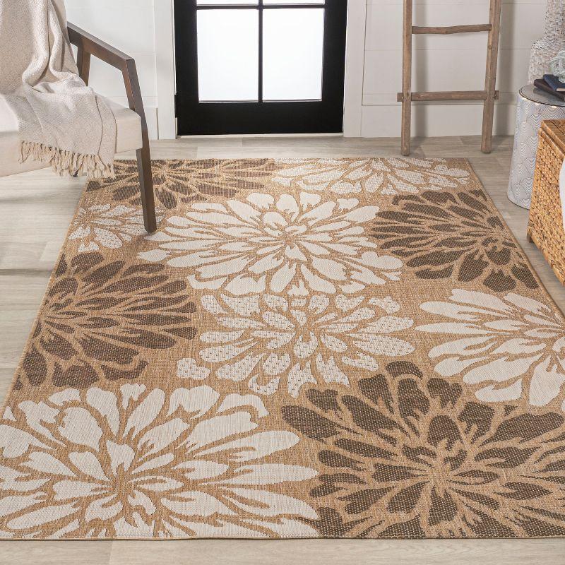3' x 5' Zinnia Modern Floral Textured Weave Indoor/Outdoor Area Rug, Brown/Cream - JONATHAN Y