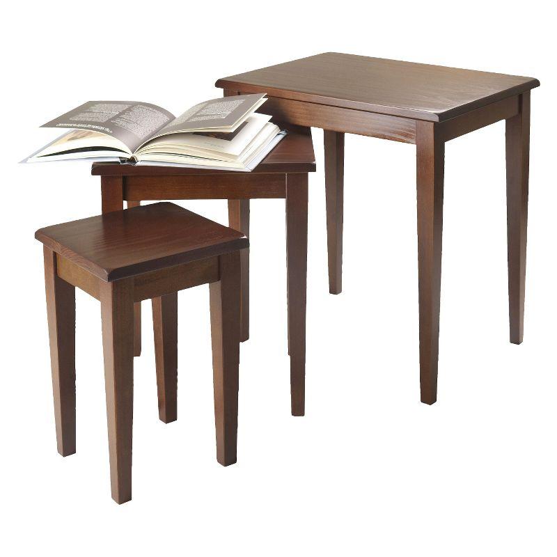 3pc Regalia Nesting Table Walnut - Winsome: Beechwood, Tapered Legs, Stackable