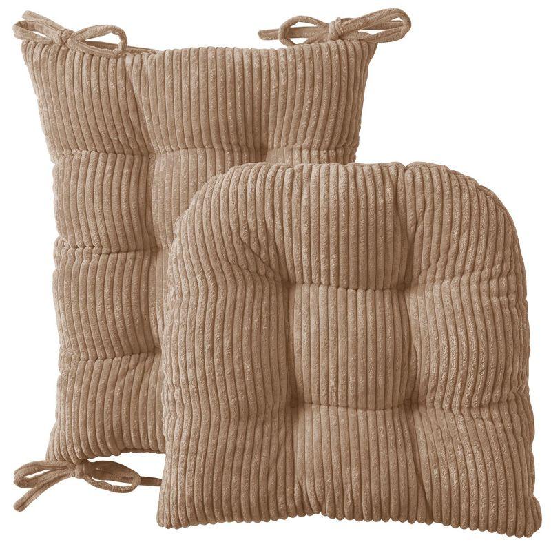 Taupe Velvet Ribbed Rocking Chair Cushion Set with Ties