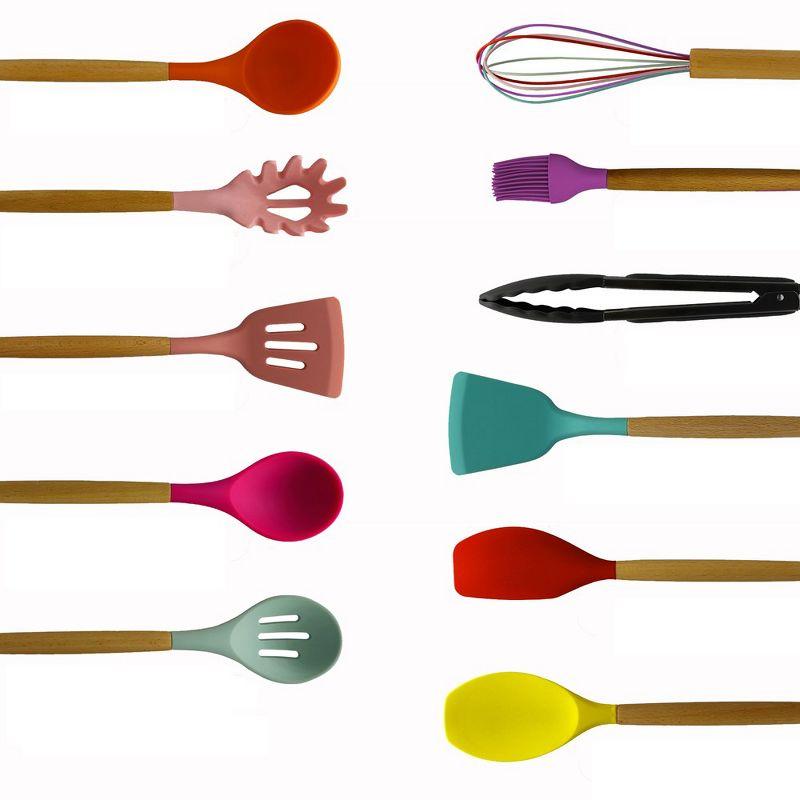 Cheer Collection 12 Piece Non-Stick Silicone Spatula Set with Wooden Handles