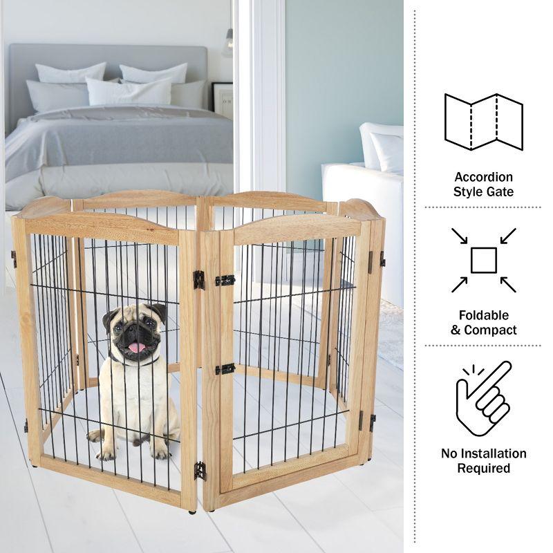 Petmaker PETMAKER Pet Gate - 6-Panel Indoor Folding Dog Fence for Stairs or Doorways - 132.5x31.5-Inch Freestanding Play Pen with Support Feet
