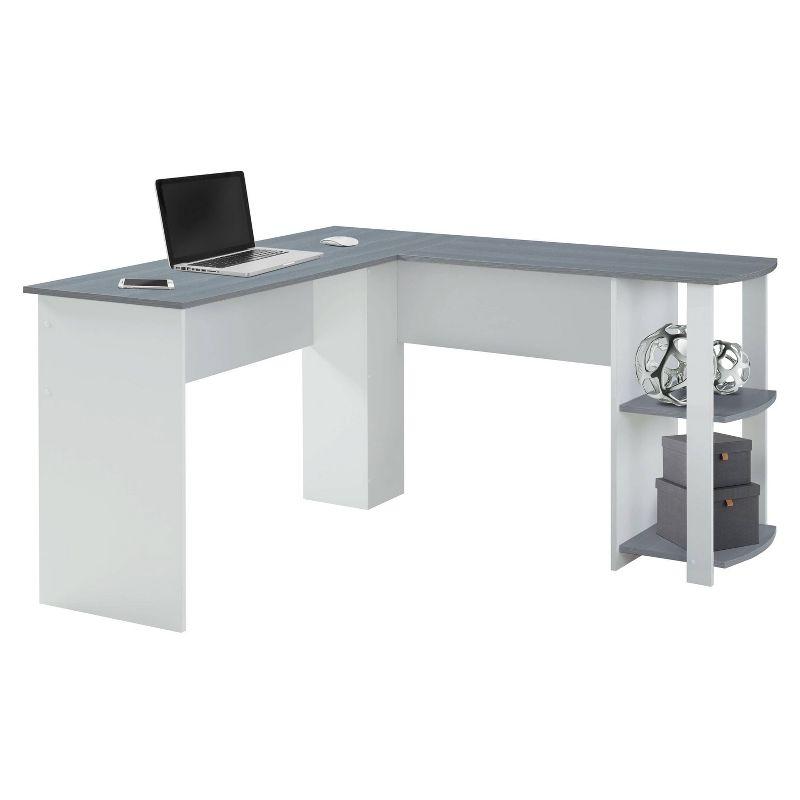 Modern Gray L-Shaped Home Office Desk with Side Storage Shelves