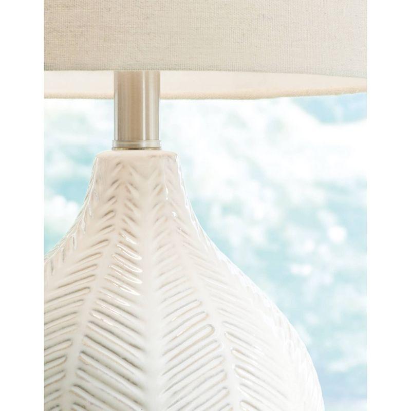 Rainermen Ceramic Table Lamp Off-White - Signature Design by Ashley: Modern Bedside Lighting, UL Listed