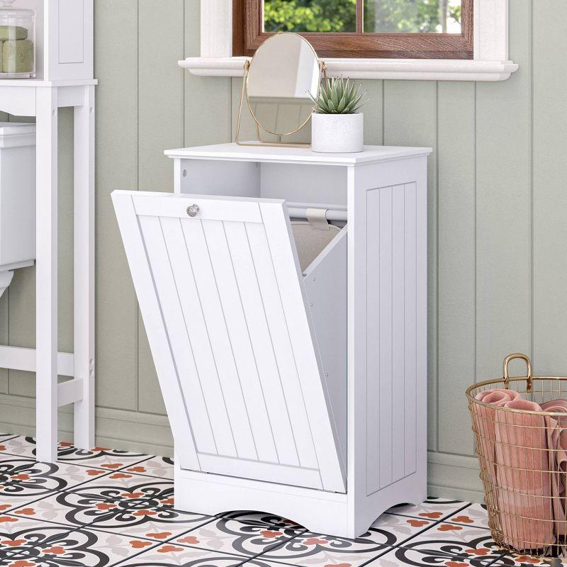 RiverRidge Ashland Tilt-Out Laundry Hamper Cabinet with Removable Cloth Storage Bag - White