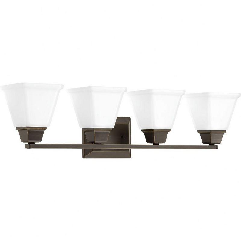 Progress Lighting Clifton Heights 4-Light Bath Vanity Fixture, Antique Bronze, Etched Square Glass Shade